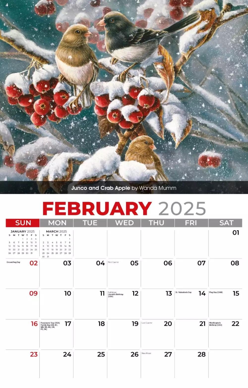 Calendrier mural Galleria 2025 Oiseaux de jardin