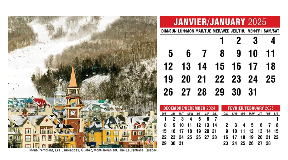 Calendrier de bureau avec scènes du Canada