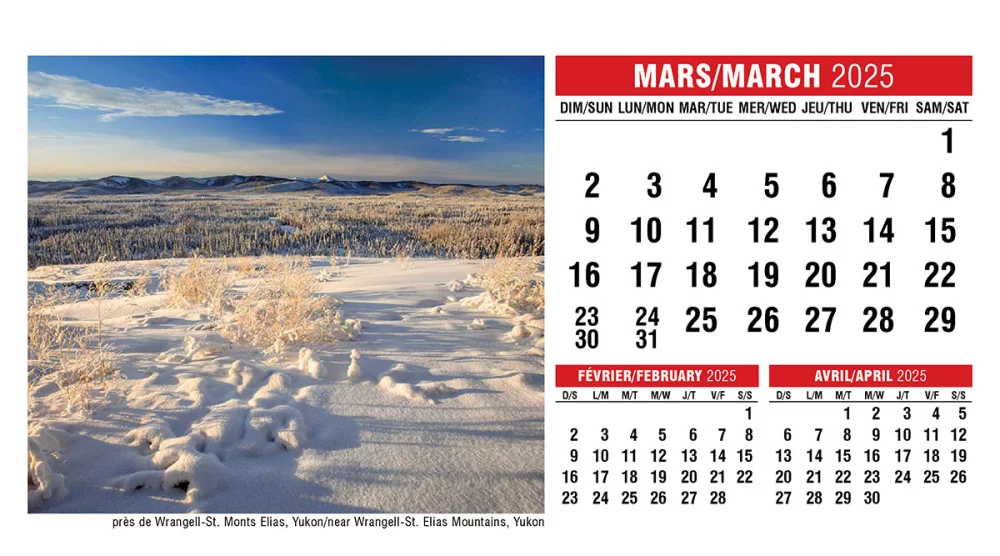 Calendrier de bureau avec scènes du Canada