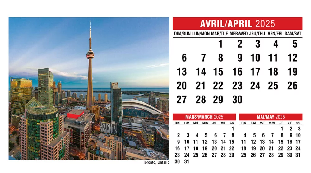Calendrier de bureau avec scènes du Canada