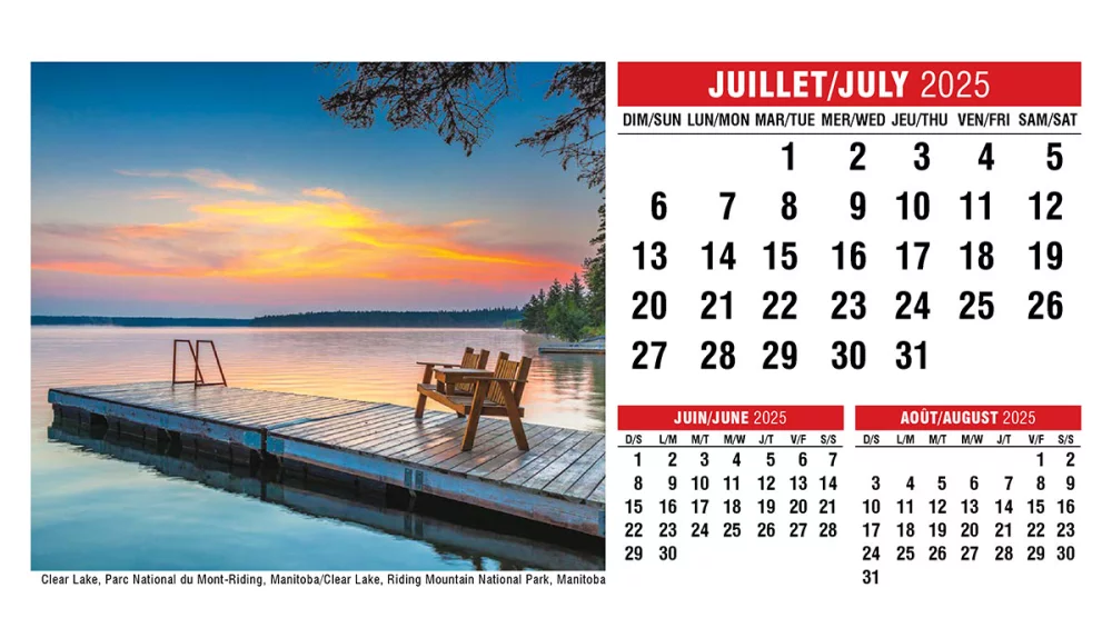 Calendrier de bureau avec scènes du Canada