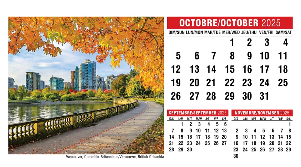 Calendrier de bureau avec scènes du Canada