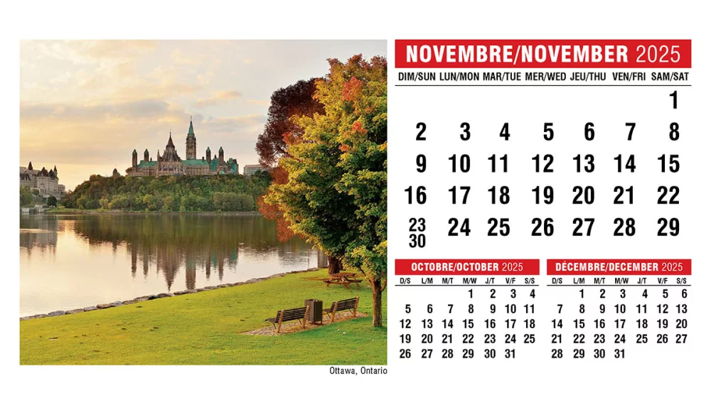 Calendrier de bureau avec scènes du Canada