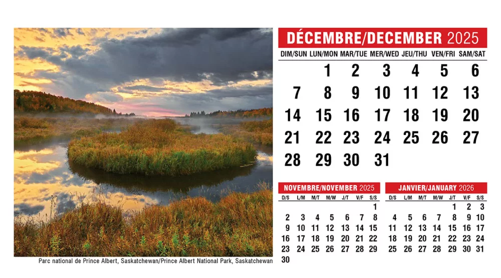 Calendrier de bureau avec scènes du Canada