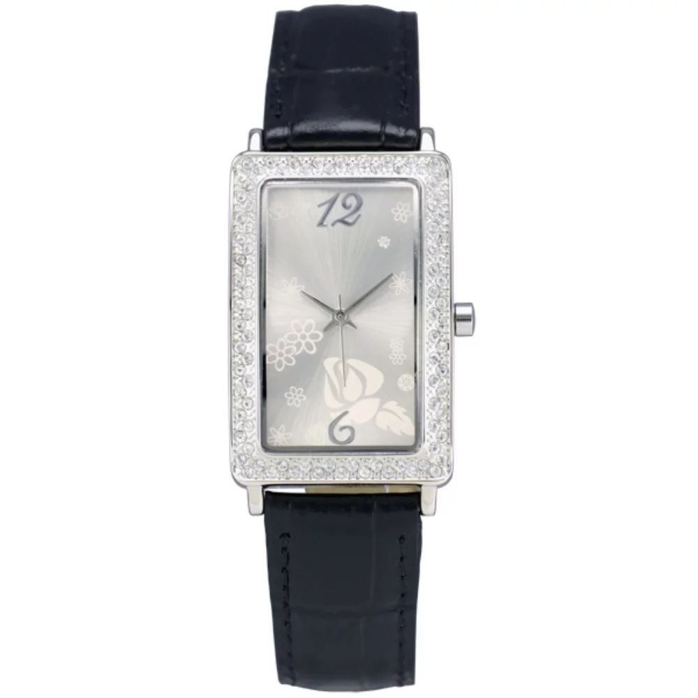 Montre rectangulaire pour dames Matsuda avec cristal et bracelet en cuir