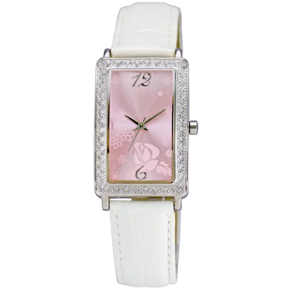 Montre rectangulaire pour dames Matsuda avec cristal et bracelet en cuir