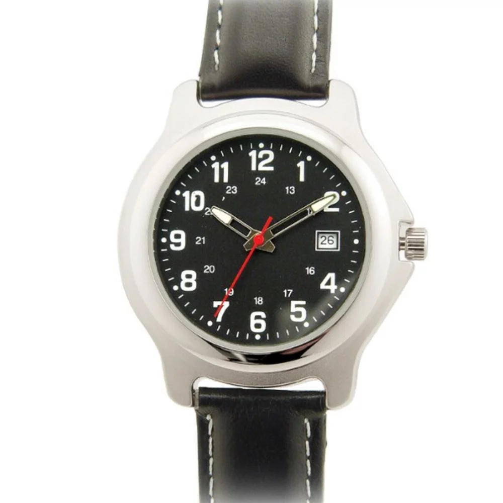 Montre pour dames Matsuda Discovery avec boîtier en laiton et bracelet en cuir véritable.