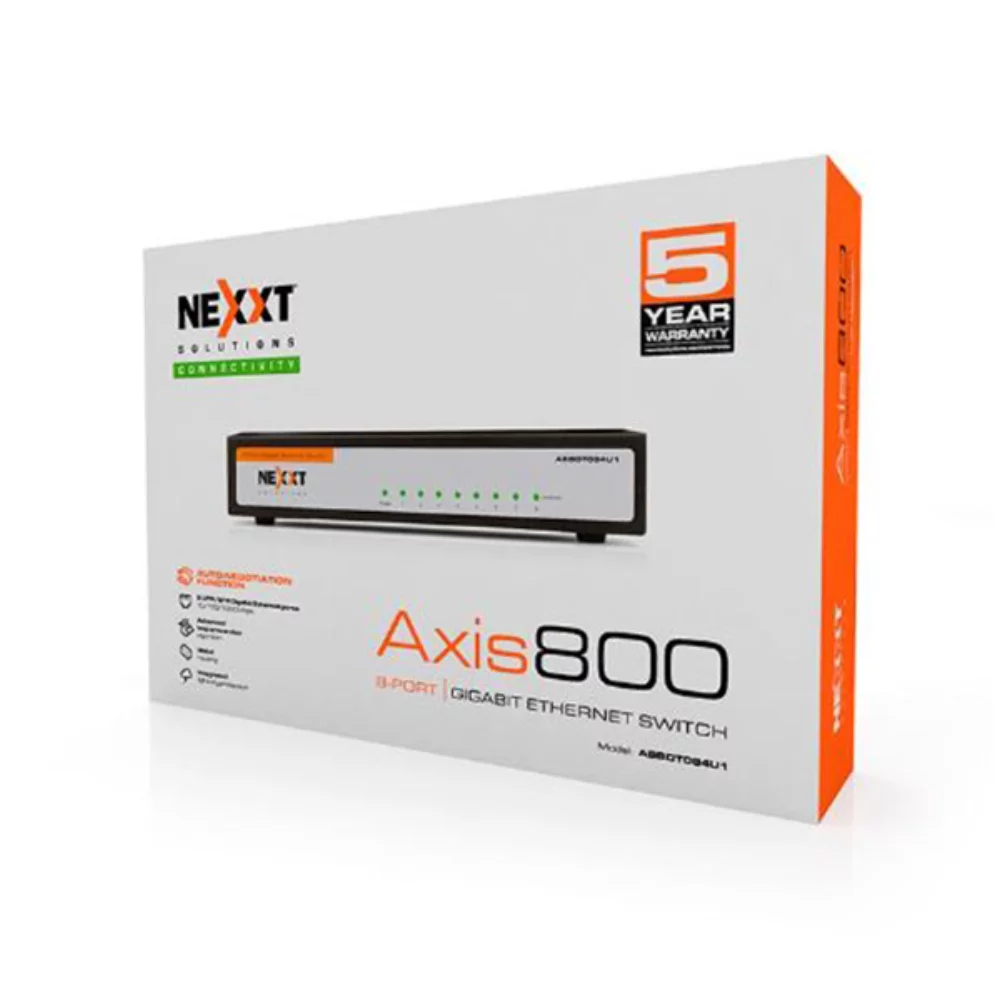 Nexxt Switch Gigabit Ethernet Axis 800 8 Port 1000Mbps Metal