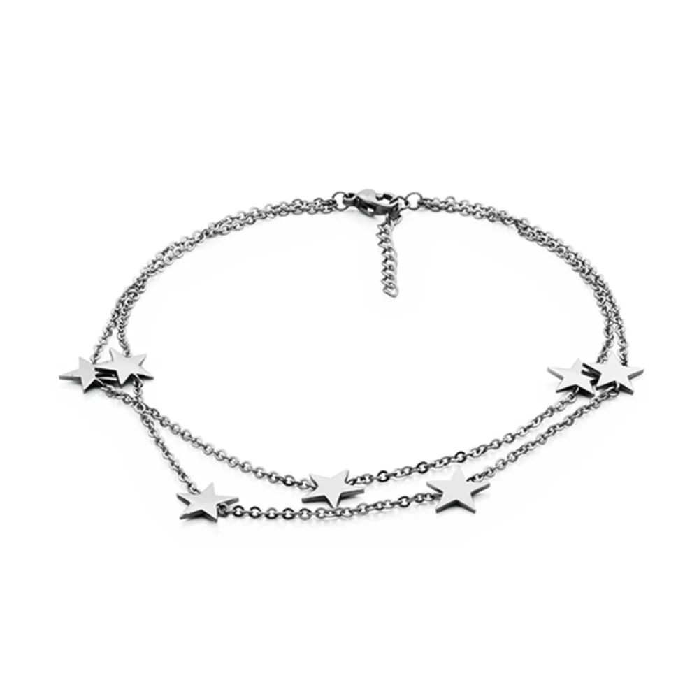 Bracelet de cheville double chaîne CJ Steelx Star - Argent
