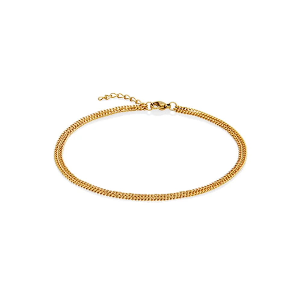 CJ Steelx 2mm Double Curb Chain Anklet - Gold
