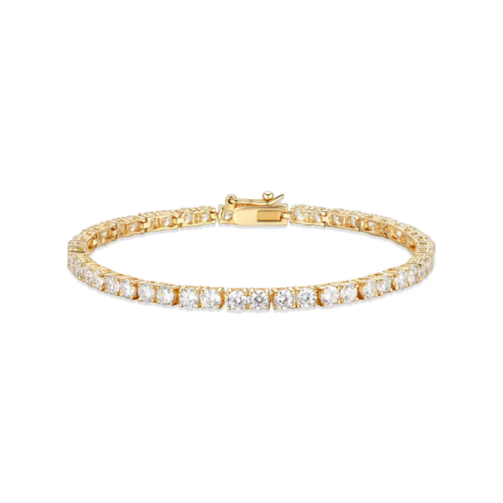 Diamondlite Cubic Zirconia 3mm Round Tennis Bracelet - Gold