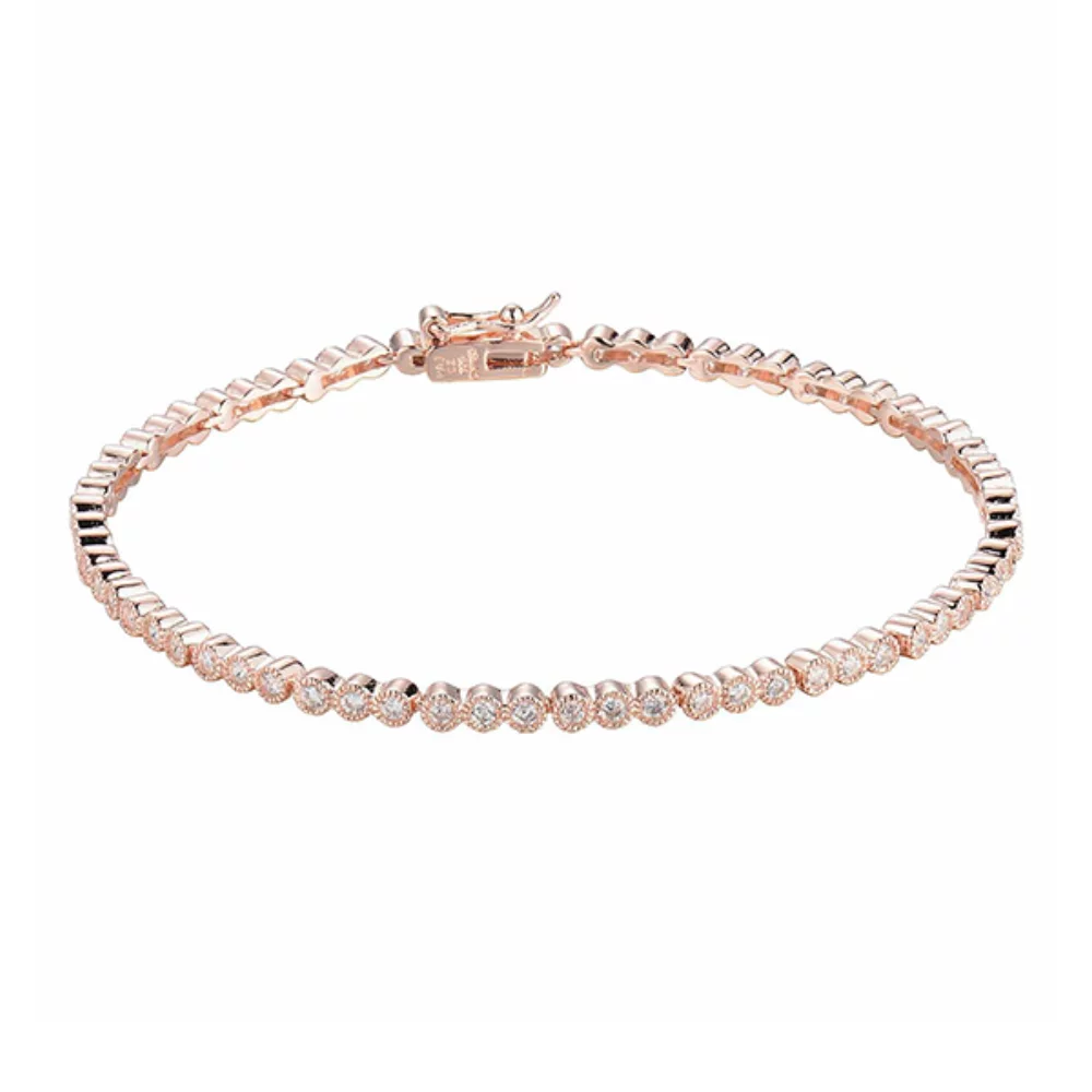 Diamondlite Cubic Zirconia Bezel Set Bracelets with Milgrain Accents - Rose Gold