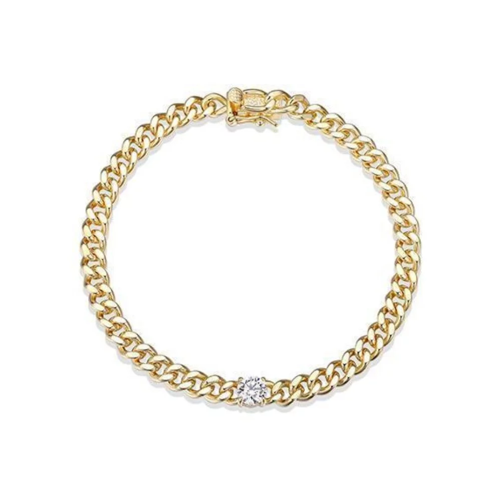 5.5mm Round Diamondlite Cubic Zirconia Flat Curb Bracelet - Gold