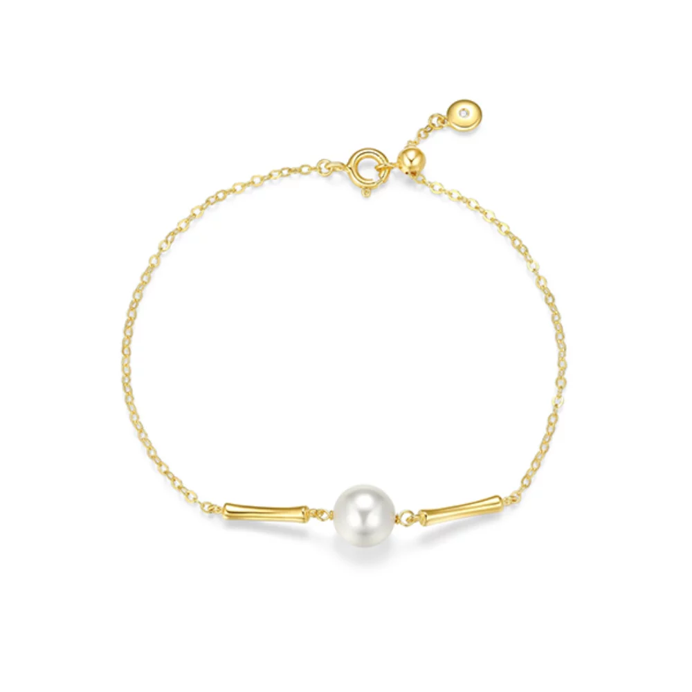 Lucky Bamboo 8mm Shell Pearl Adjustable Bracelet - Gold