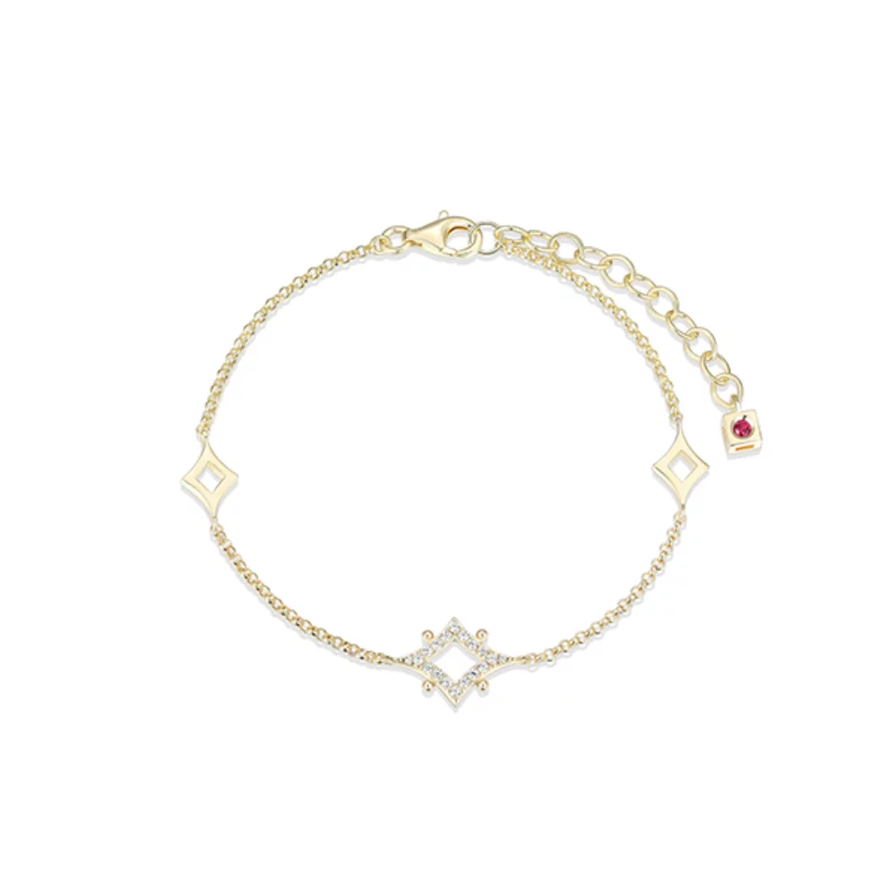 ELLE "Stellar" Sterling Silver Rhombus with Pave Cubic Zirconia Bracelet - Gold