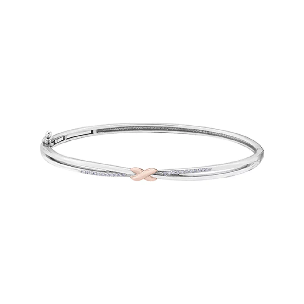 Diamond Bangle in 10K Gold(0.10 CT. T.W.) - Silver and Rose