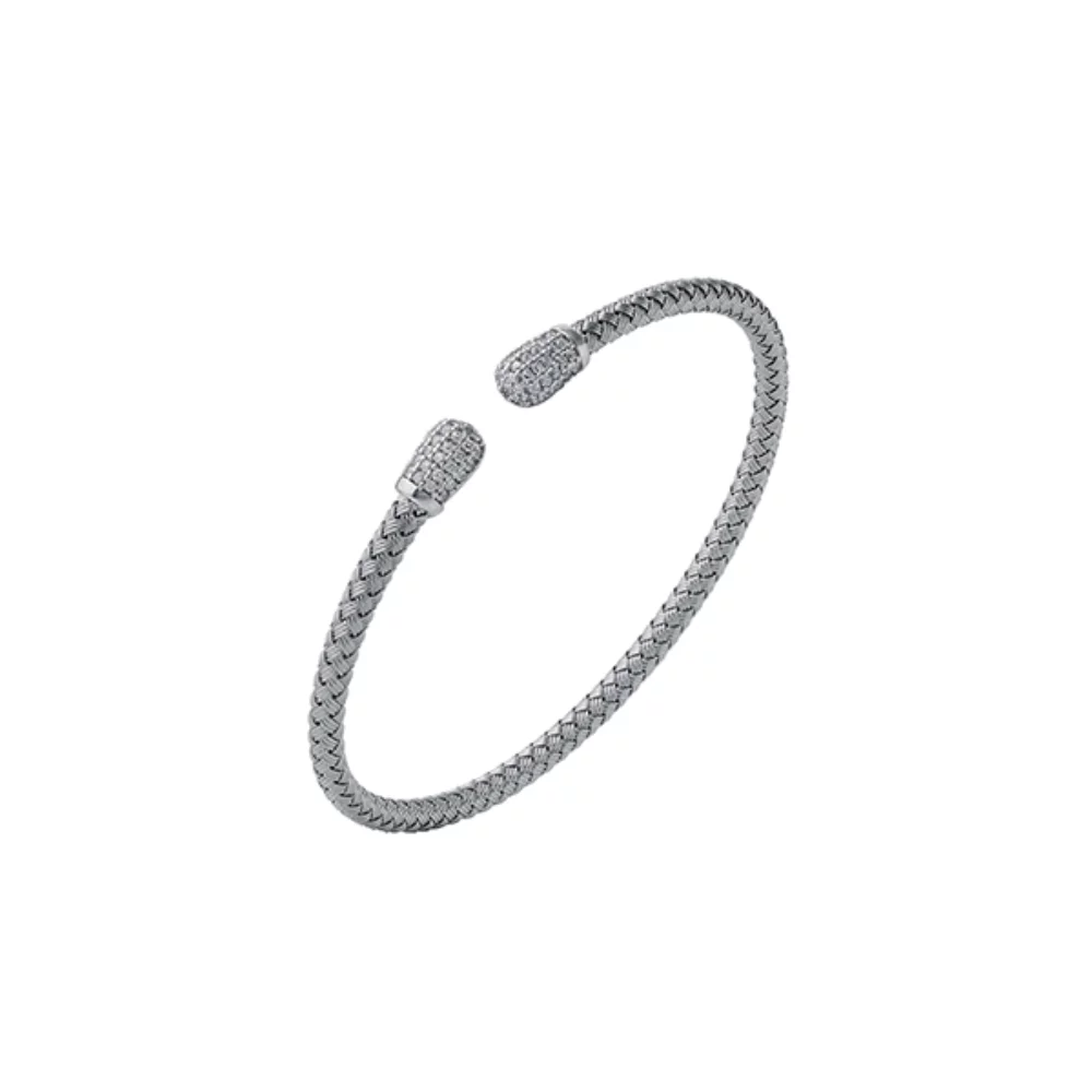 Charles Garnier Sterling Silver "SCAFATI" 4mm Woven Diamondlite Cap Cuff Bracelet - Silver