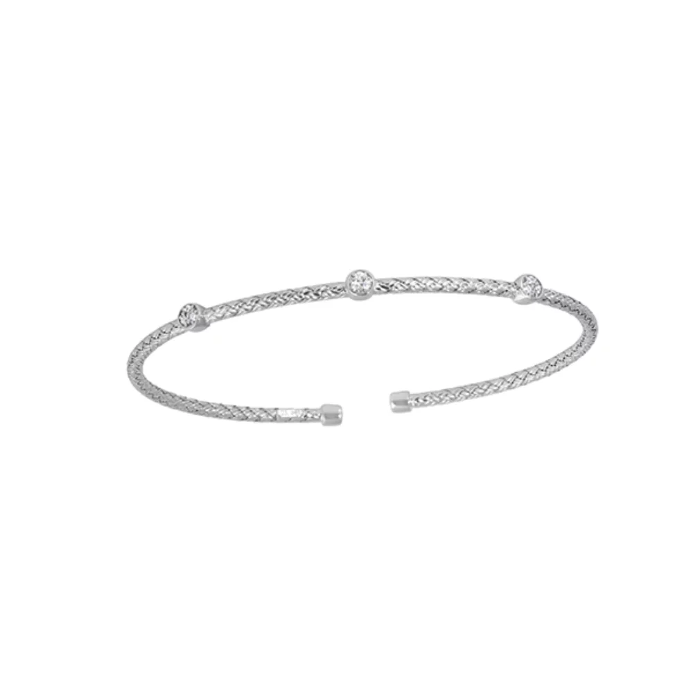 Charles Garnier Diamondlite Sterling Silver "DARSI" Woven Station Cuff Bracelet - Silver
