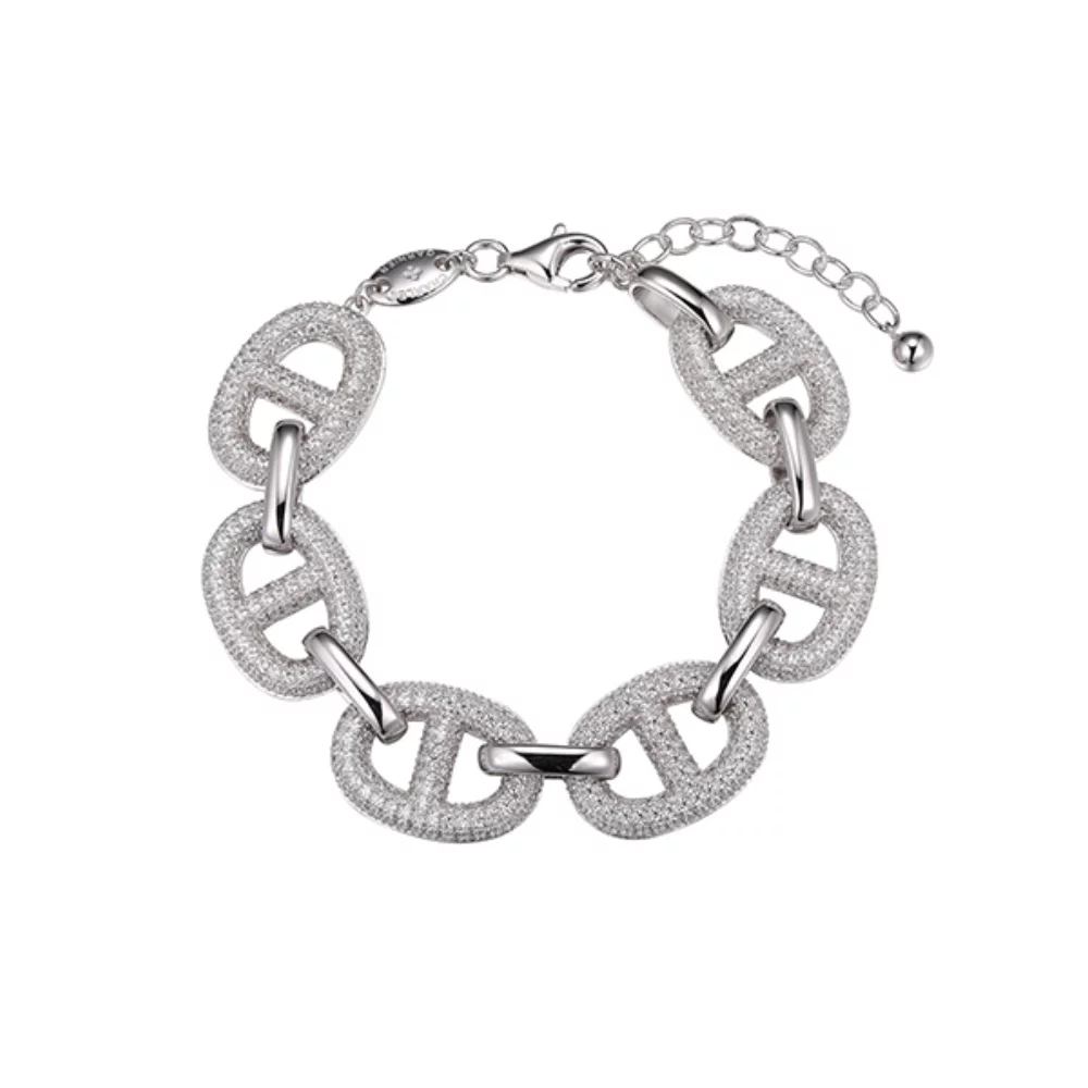 Charles Garnier Sterling Silver "MARINER LINK" with Diamondlite Pave Marine Bracelet - Silver