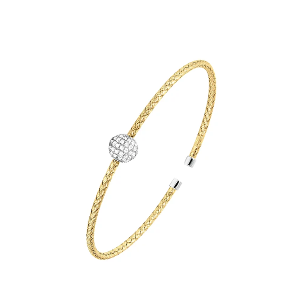Charles Garnier Sterling Silver "GAIL" 2mm Woven Diamondlite Bead Cuff Bracelet- Gold