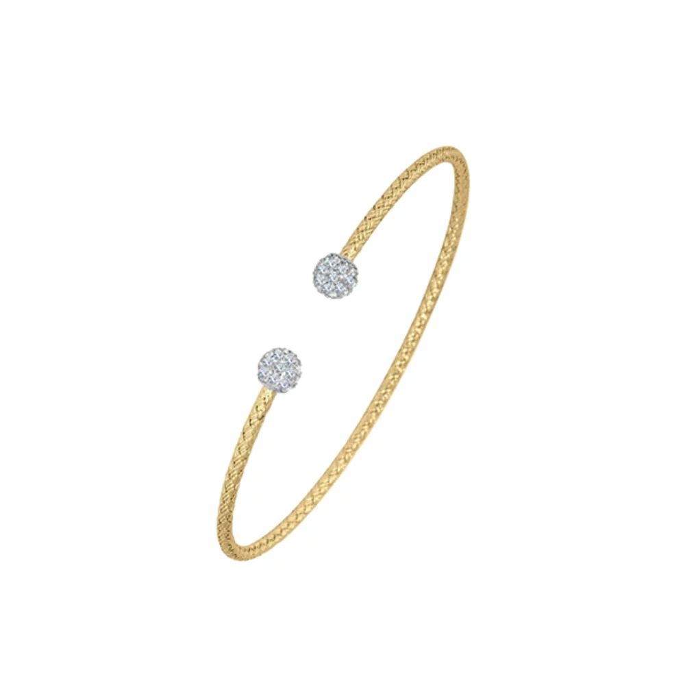Charles Garnier Sterling Silver "ESTHER" 2mm Woven Diamondlite Ball End Cuff Bracelet- Gold