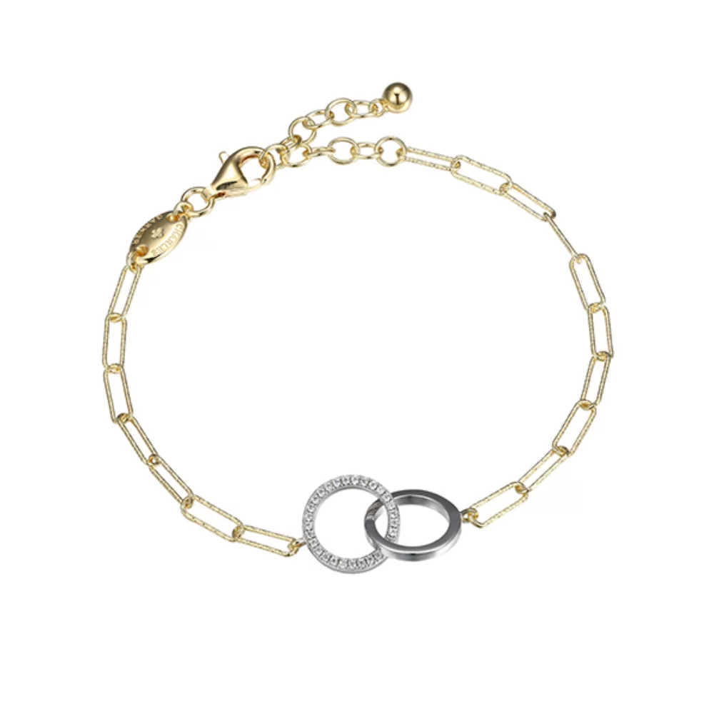 Charles Garnier Sterling Silver "PAPERCLIP" Diamondlite Circles Bracelet - Silver & Gold