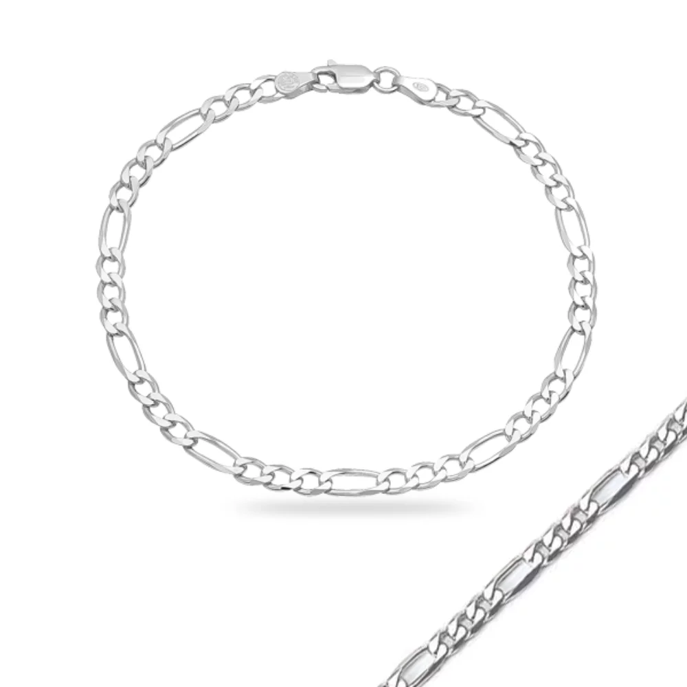 7" 14K White Gold Figaro Chain Bracelets - 3.0gm