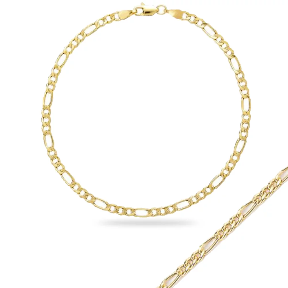 7" 14K Yellow Gold Hollow Figaro Chain Bracelets - 2.0gm