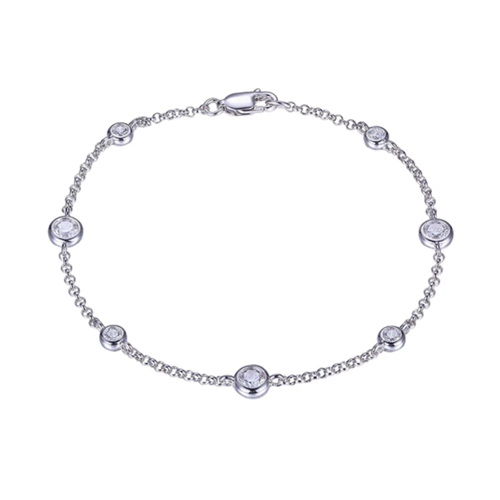 Bracelets de station délicats en zircone cubique Diamondlite avec sertissage en lunette - Argent