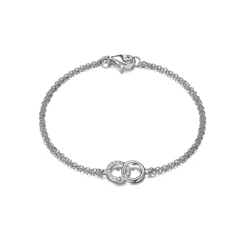 Diamondlite Cubic Zirconia Interlocking Circle Double Chain Bracelet - Silver