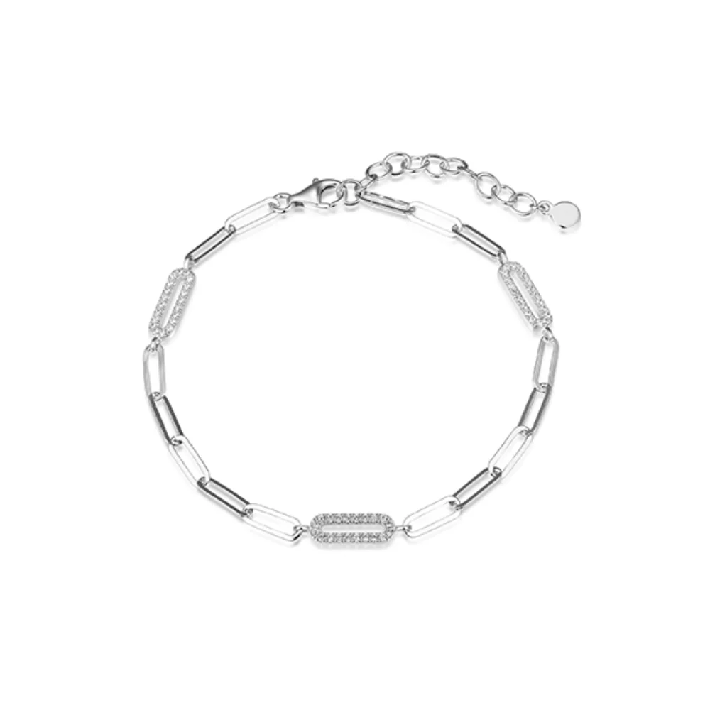 Diamondlite Cubic Zirconia Station Paperclip Link Bracelet - Silver