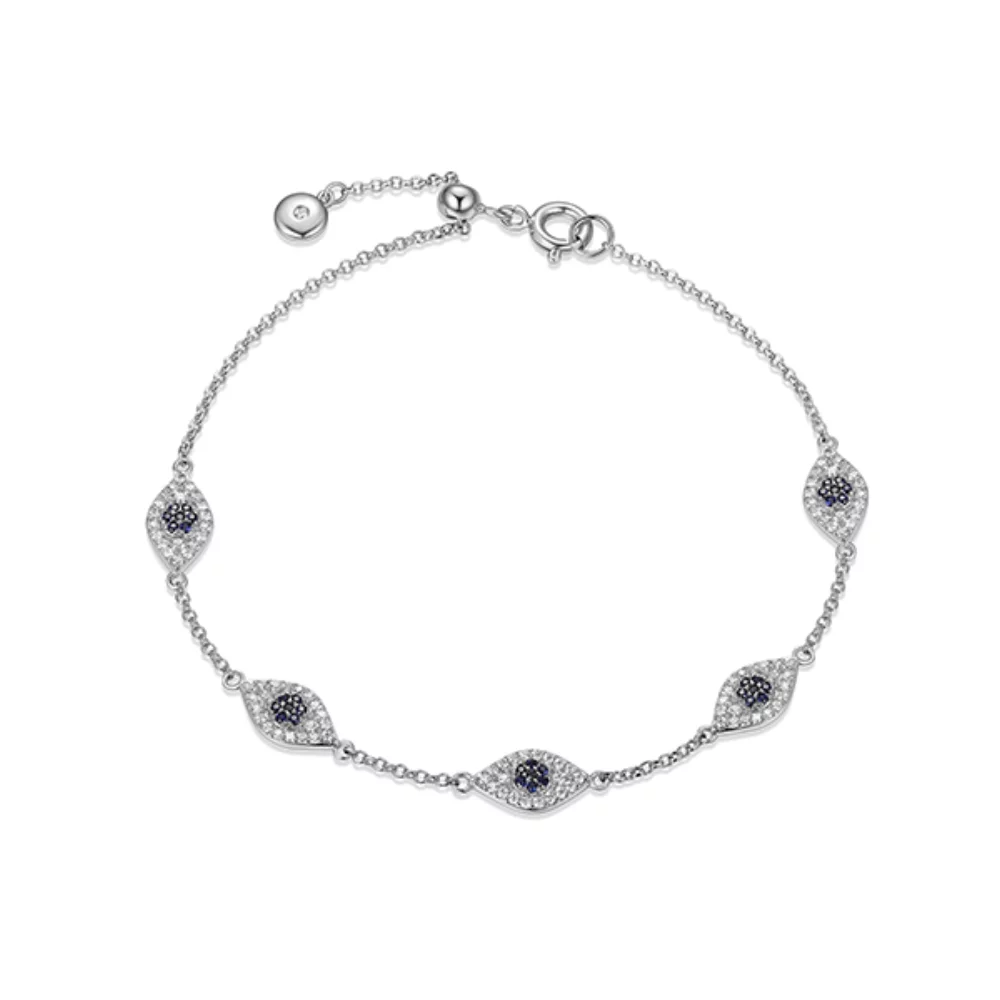 Diamondlite Cubic Zirconia Black Sapphire Evil Eye Station Bracelet - Silver