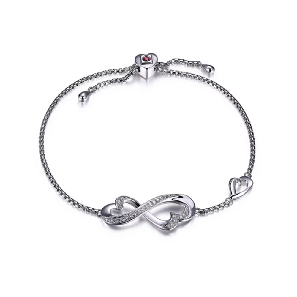 ELLE "Amour" Sterling Silver Double Heart Bolo Bracelet - Silver