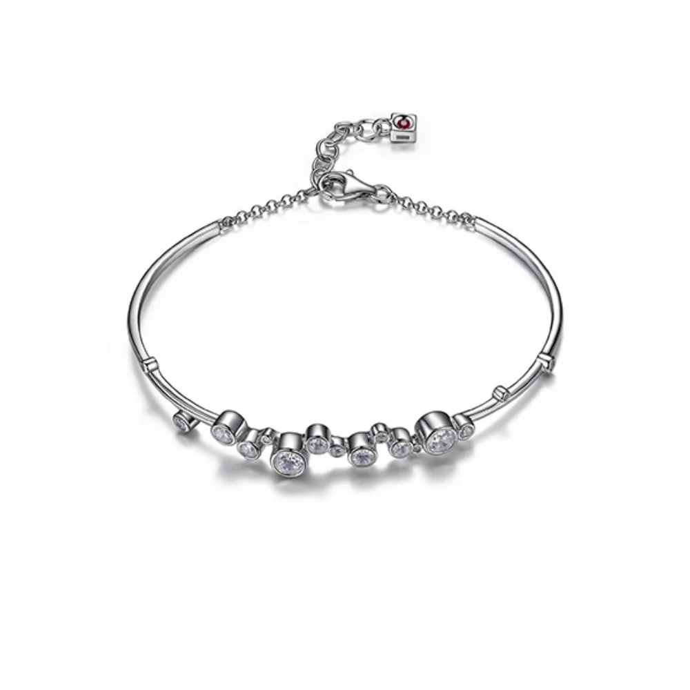 ELLE "Bubble" Sterling Silver Bubble Bangle with Chain - Silver