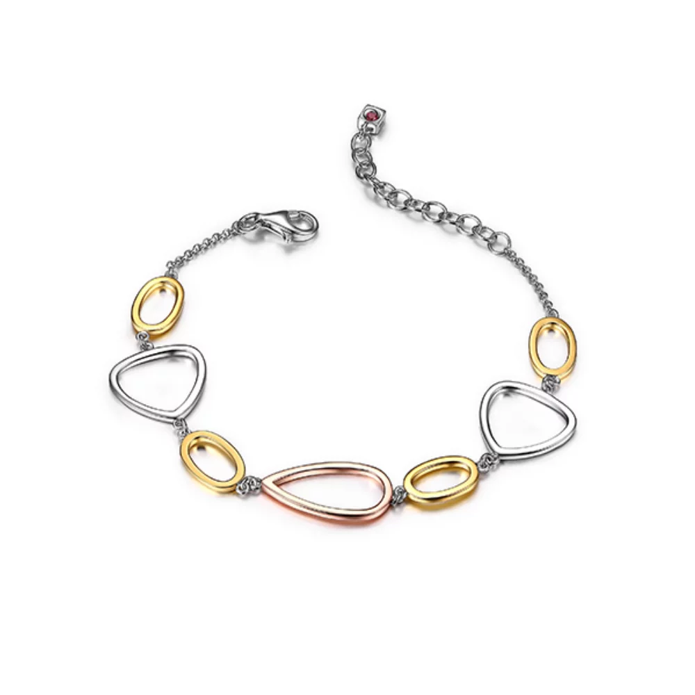 ELLE "Trinity" 3-Tone Link Bracelet - Silver, Gold and Rose Gold