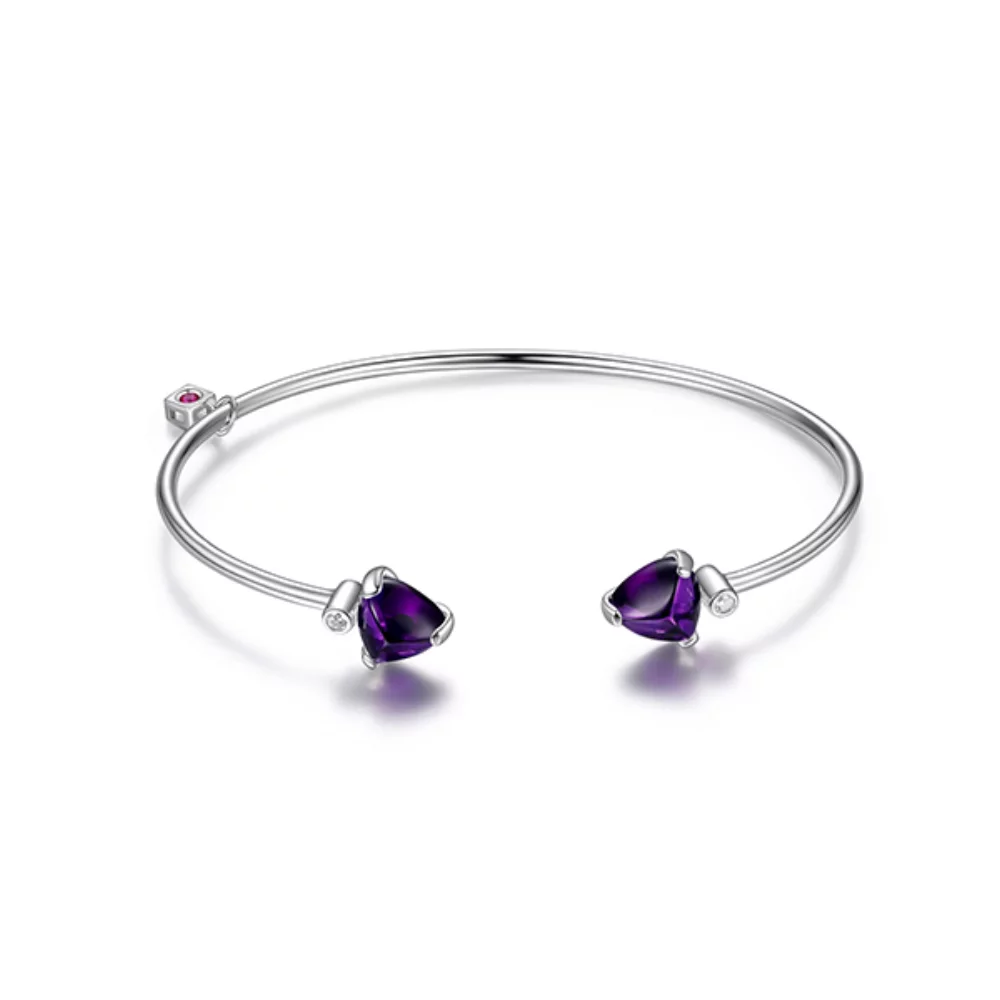 ELLE "Marble" Synthetic Amethyst Triangle Cut and Cubic Zirconia Cuff Bangle - Silver