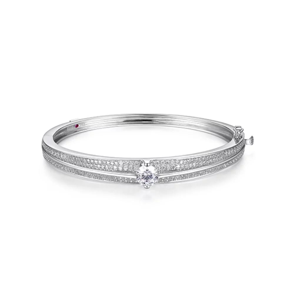 ELLE "Glimmer" Round And Pave Cubic Zirconia Hinge Bangle - Silver