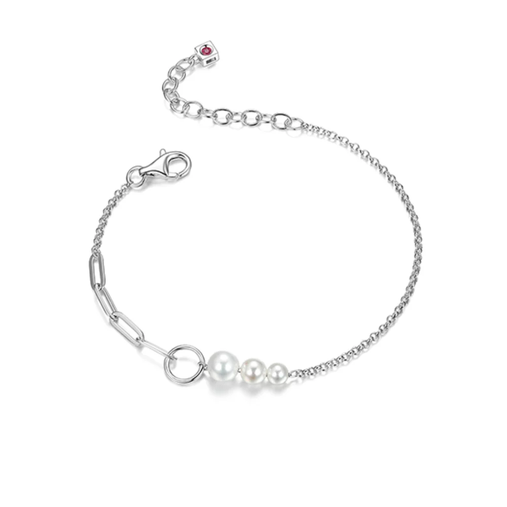 ELLE "Gem Clip" White Shell Pearl Bracelet - Silver