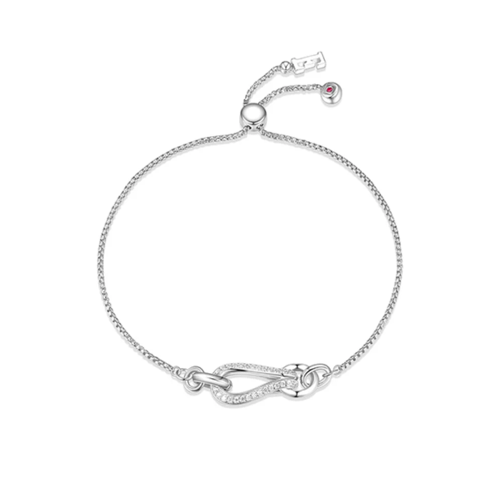 ELLE "Coalesce" Sterling Silver Pave Cubic Zirconia Link with Chain Slider Bracelet - Silver