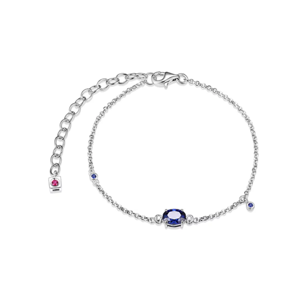 ELLE "Blue Star" Sterling Silver Created Sapphire and Lab Grown Diamond Solitaire Bracelet - Silver