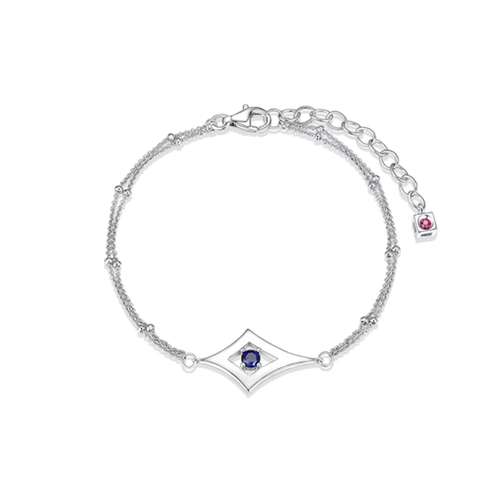 ELLE "Stellar" Diamond Shape Sterling Silver with Sapphire 2 Strands Bracelet - Silver