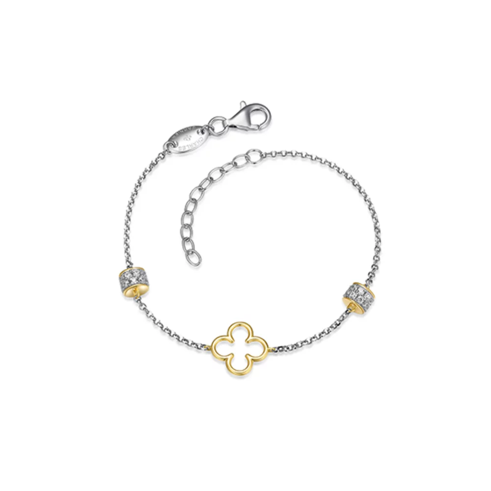 Charles Garnier Sterling Silver "Bliss" Clover Diamondlite Bracelet - Silver and Gold