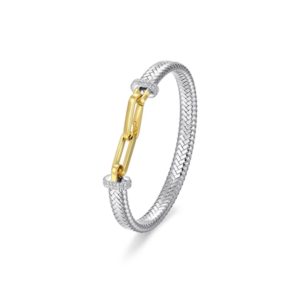 Charles Garnier Sterling Silver "New Mesh" Crisscross CZ Cuff Bangle - Silver and Gold