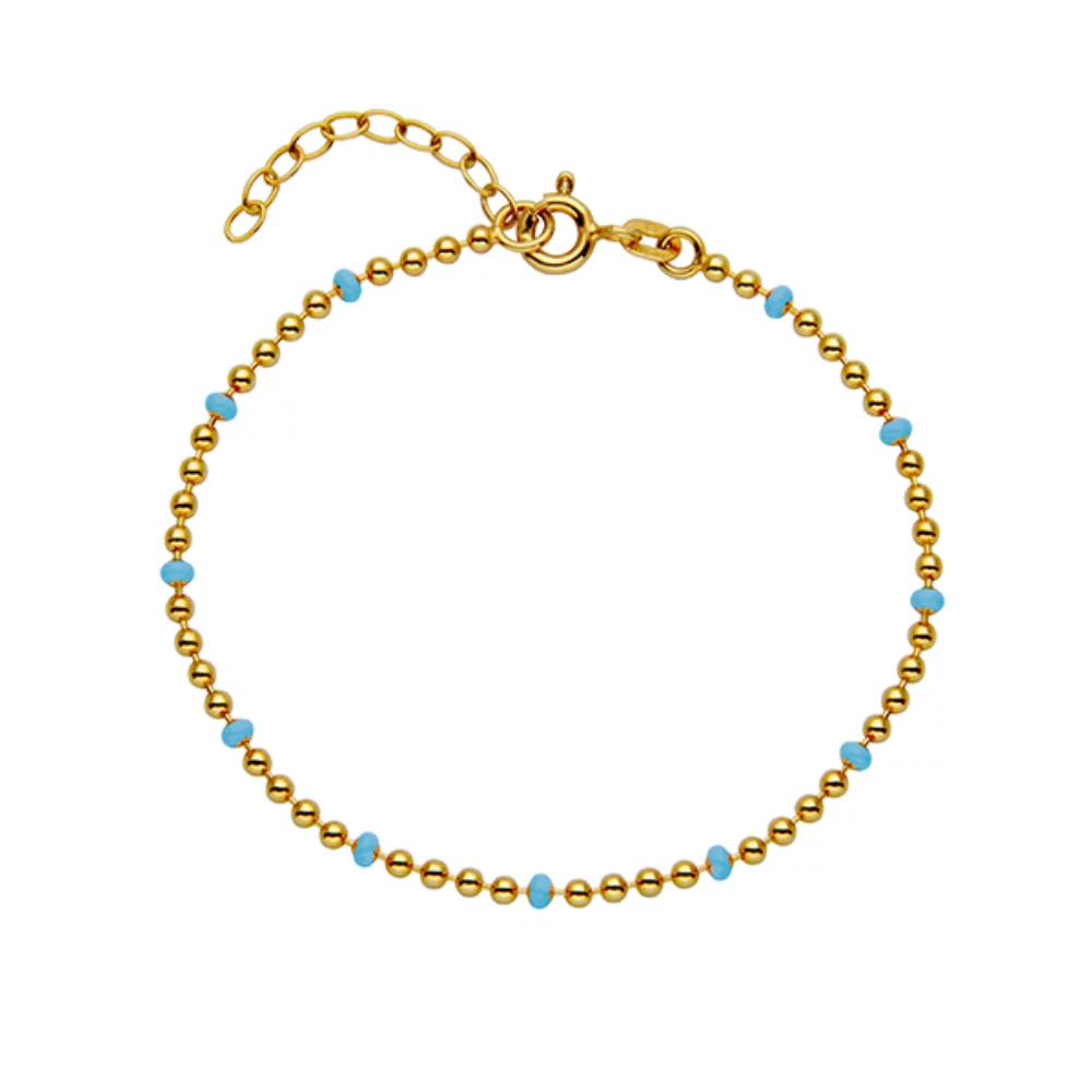 Enamel Bead Chain Bracelet In Sterling Silver - Turquoise and Gold