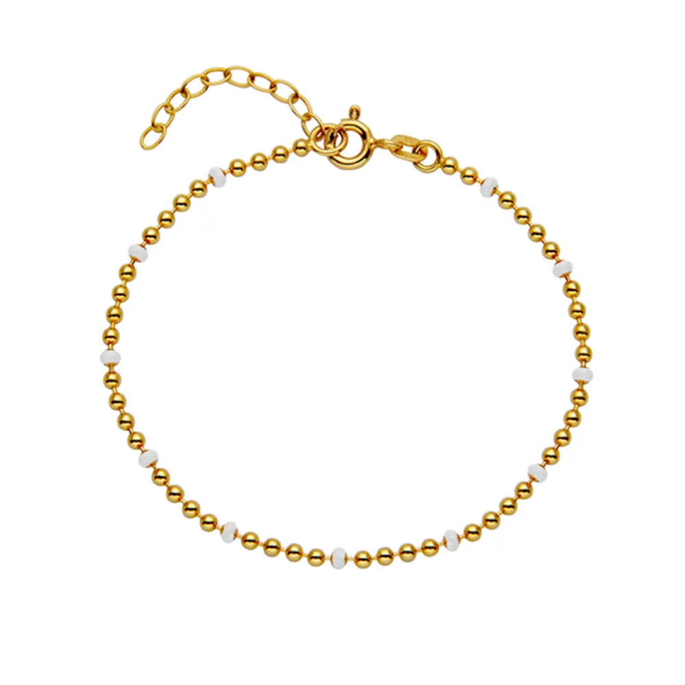 Enamel Bead Chain Bracelet In Sterling Silver - White and Gold