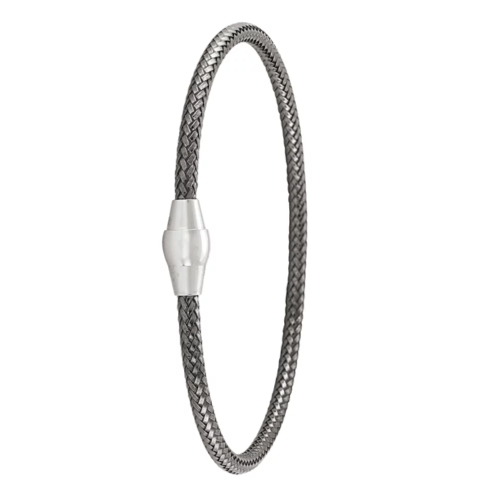 Charcoal round snake sterling silver fashion bangle with magnetic clasp