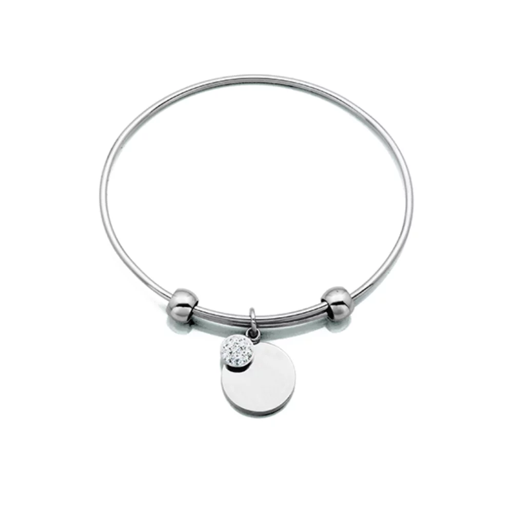 CJ Steelx Stretchable Bangle with Round Charms - Silver