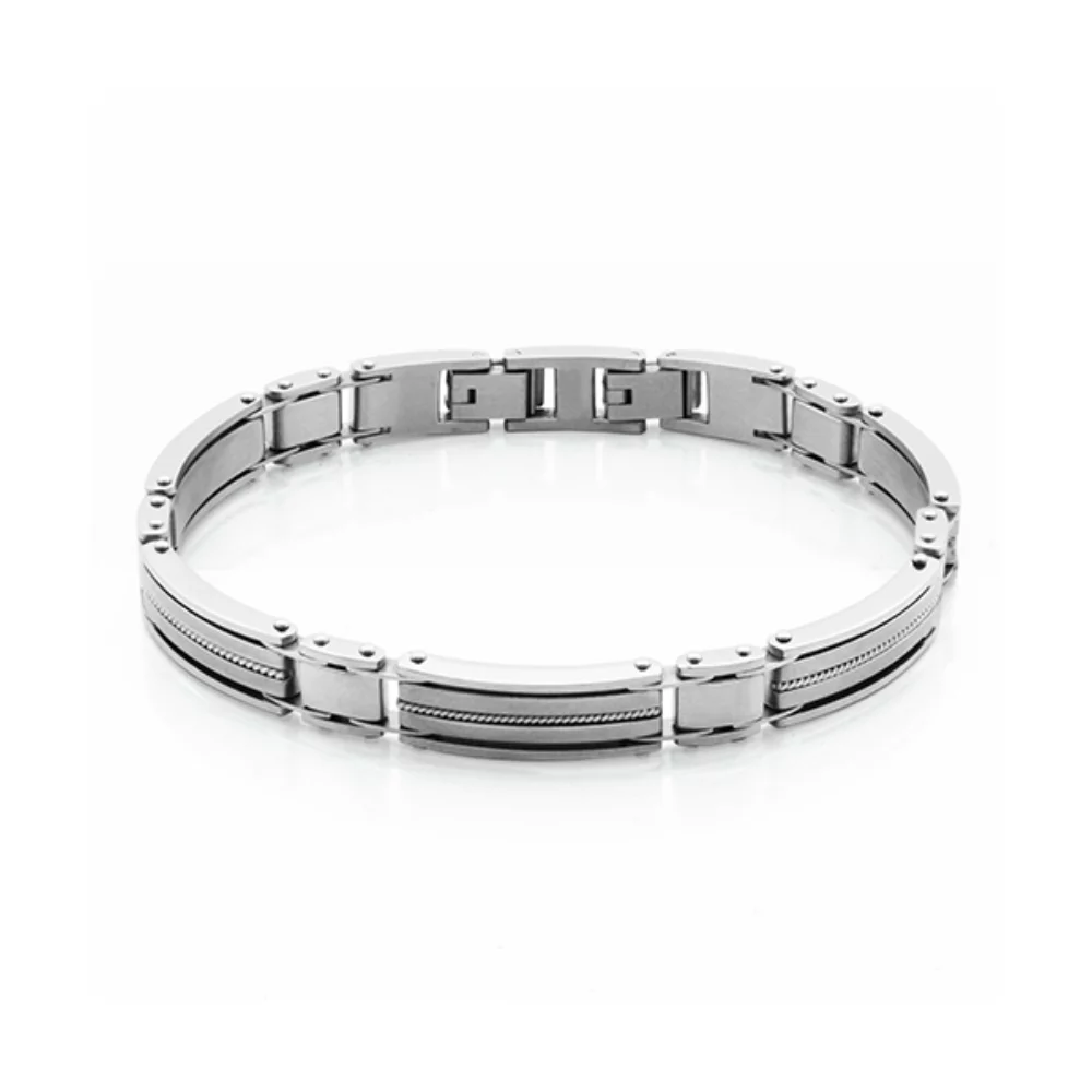 CJ Steelx High Polish Bracelet with Textured Accent - Silver