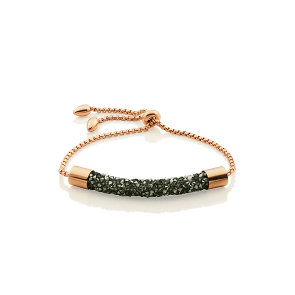 CJ Steelx IP Rose Black Crystal Curved Bar Bolo Bracelet