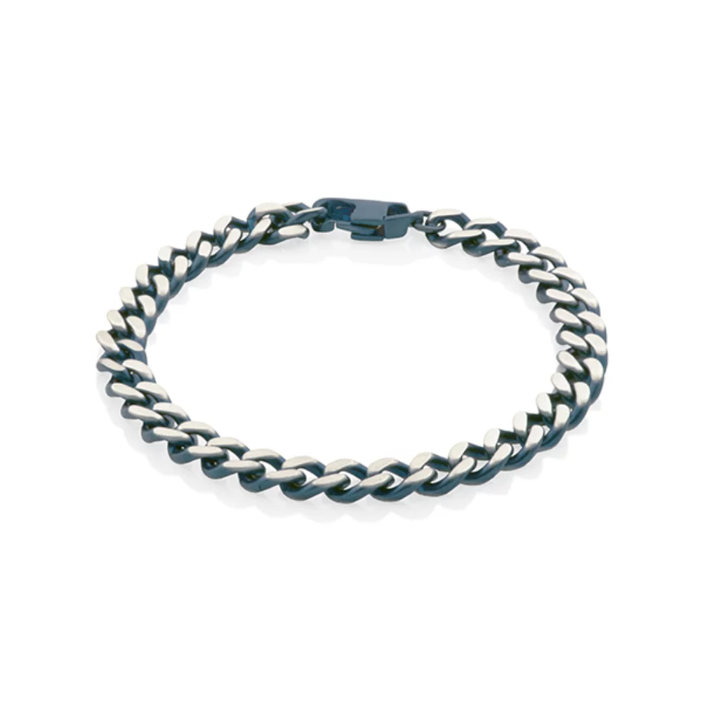 STEELX 7.5mm Two-Tone Fancy Curb Chain Bracelet - Blue and Gunmetal